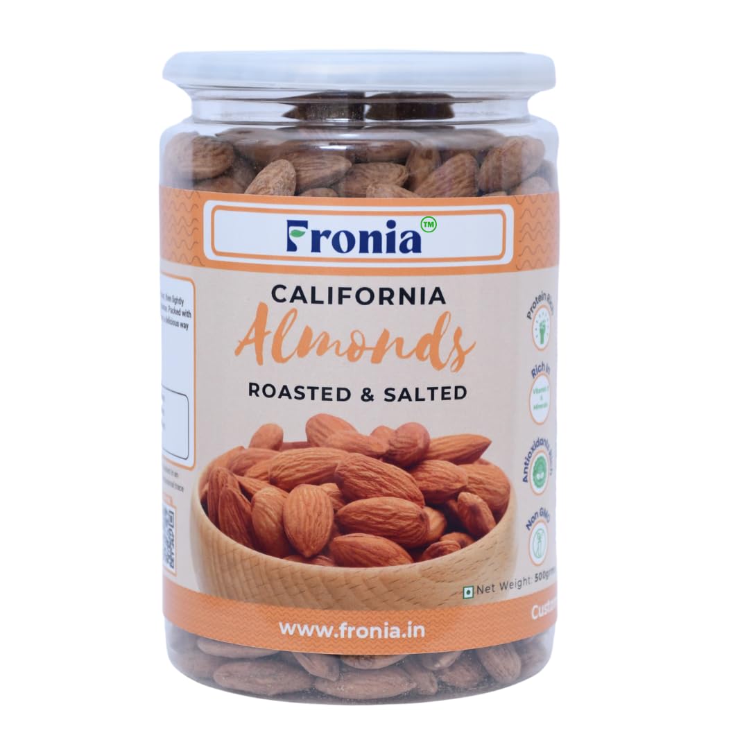 FRONIA Roasted and Salted California Almond |No Salt|Dry Roasted|No Oil Used|Roasted To Perfection|No Preservatives|No Artificial Flavors|Gluten Free|Vegan|Non Gmo (500GM)