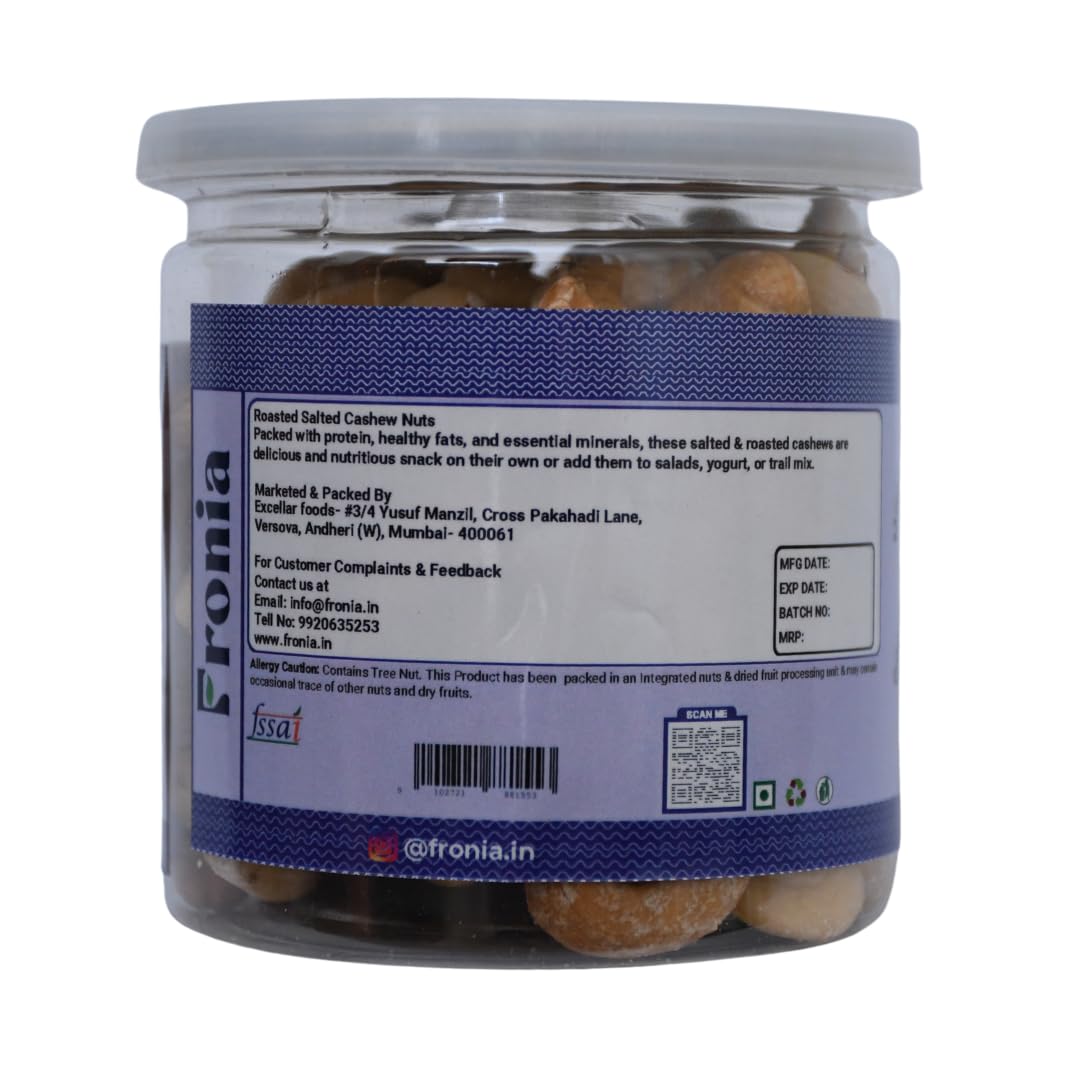 FRONIA Roasted and Salted Cashews| Flavourful & Crunchy Snack | Salted & Slow Roasted Cashews | Rich in Protein No Artificial Colours, Preservatives & Flavours (200GM )|crunchy kaju|Healthy Food |loaded with nutrients, Freshly Roasted, Natural & Premium c
