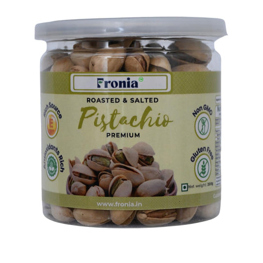 FRONIA Premium Roasted & salted Pistachio With Shell 200g | Super Crunchy & Delicious | No Gluten | No GMO | Bada Pista | Sada Pista | Dry Fruit, Big Size | Raw, High in Protein | Phosphorus, & Dietary Fibre, Premium Nuts | All Natural | No Preservatives