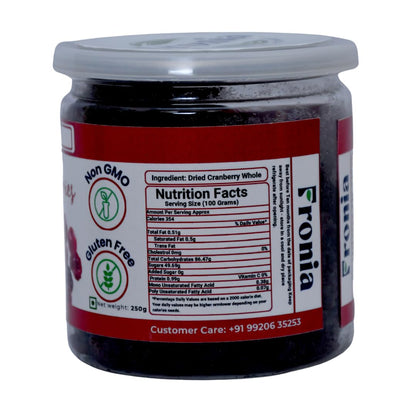 Fronia fresh Cranberries Whole Sweet And Delicious Treats, 250G (Gluten Free, Non-Gmo) High Antioxidants, Dietary Fiber & No Gluten, Antioxidant Rich, Immunity Booster,Healthy Snack For Kids And Adult