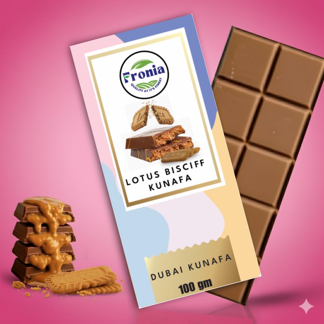 Dubai Kunafa Chocolate Bar Lotus Bisciff | Dessert Treat | Premium Chocolate – For Birthday, Anniversary, Hamper, Corporate Gifting - 100gms