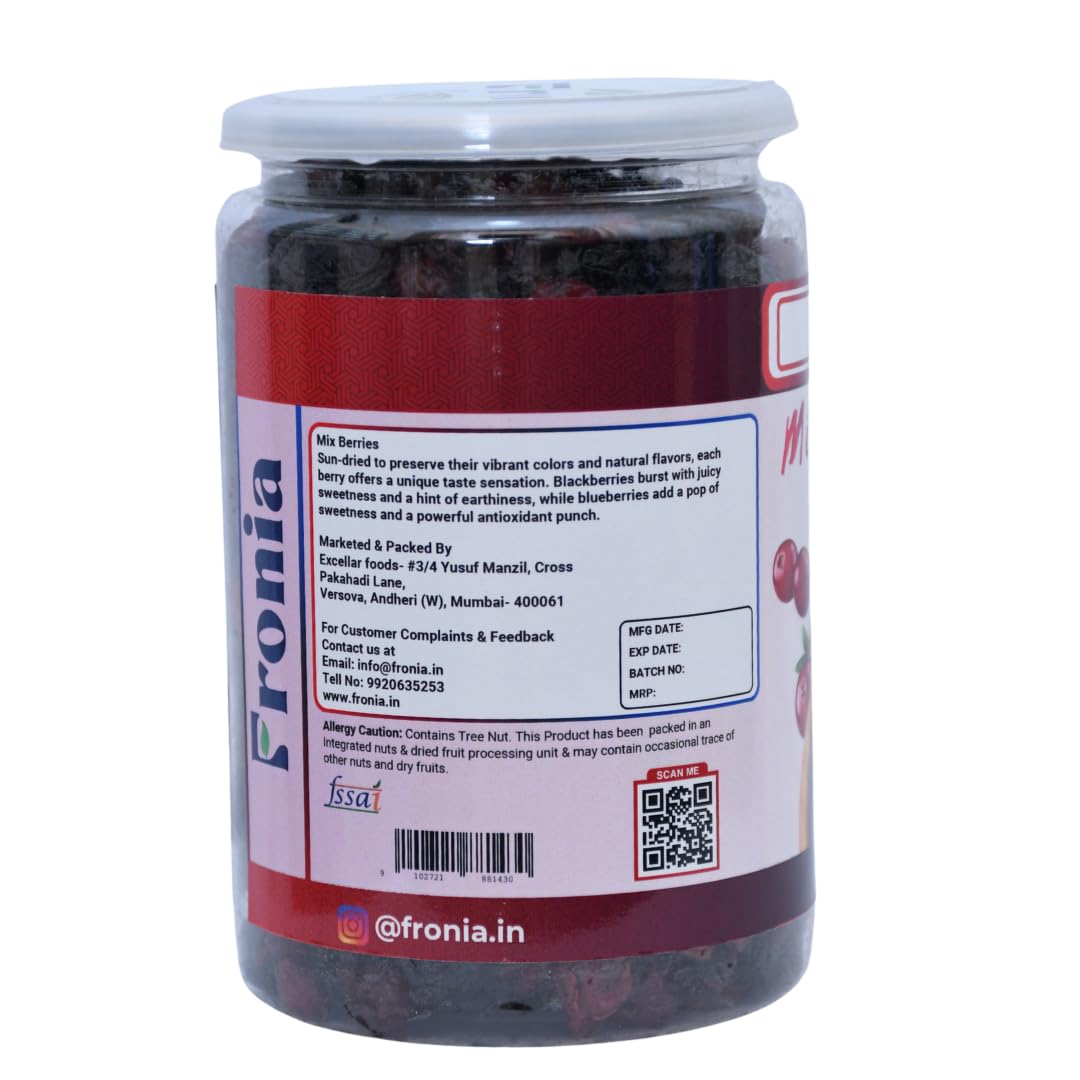 FRONIA Super Berries Mix | High in Antioxidants | Dried Cranberries, Blueberries, 500GM Gluten Free, Non-GMO & Vegan) Natural and Licious berries | Natural Real Dried Berries | Low Calorie Snack | High energy | High in dietary fibre