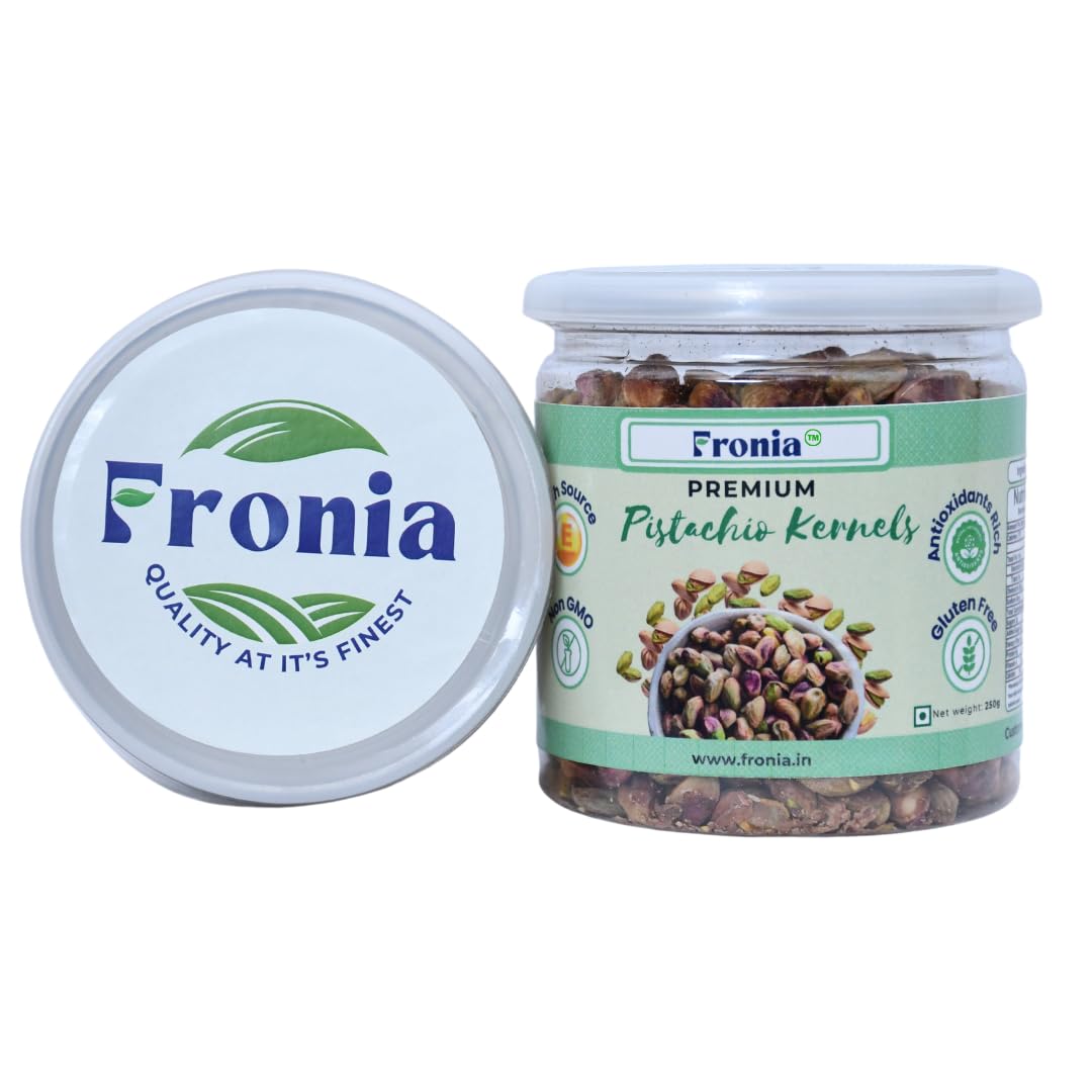 FRONIA Premium Unsalted Pistachio Kernels 250g | Super Crunchy & Delicious | No Gluten | No GMO | Bada Pista | Sada Pista | Dry Fruit, Big Size | Raw, High in Protein | Phosphorus, & Dietary Fibre, Premium Nuts | All Natural | No Preservatives | No Additi