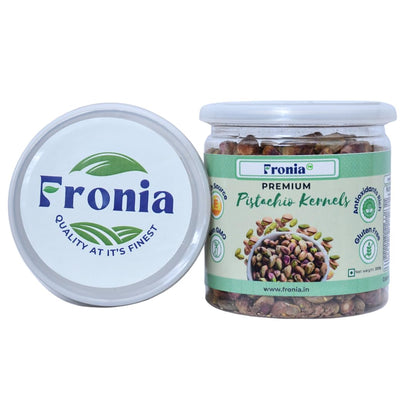 FRONIA Premium Unsalted Pistachio Kernels 250g | Super Crunchy & Delicious | No Gluten | No GMO | Bada Pista | Sada Pista | Dry Fruit, Big Size | Raw, High in Protein | Phosphorus, & Dietary Fibre, Premium Nuts | All Natural | No Preservatives | No Additi