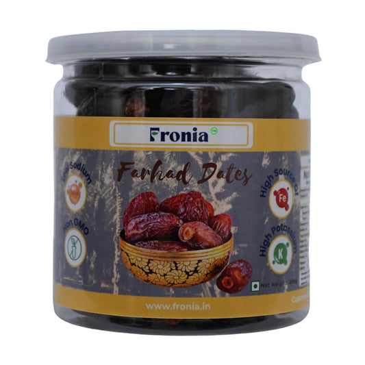 FRONIA Farhad Dates 250gm | Naturally Sweet, Soft & Delicious | Perfect for Snacking, Cooking | No Additives | Healthy Eating | Freshly Packed |Naturally Sweet, Soft and Chewy, Perfect for Snacking, Baking, and Gifting, Rich in Fiber and Nutrients, Low Gl