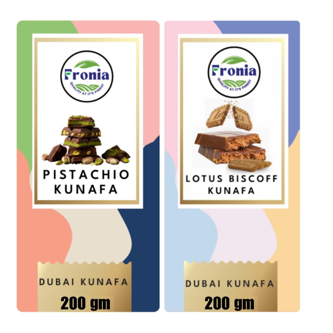 FRONIA Dubai Kunafa Chocolate Bar Combo Pistachio & Bisciff Flavours (200G) Gourmet Middle Eastern Dessert Bars With Crispy Kunafa & Premium Chocolate For Birthday,Anniversary,Hamper,Corporate Gifting