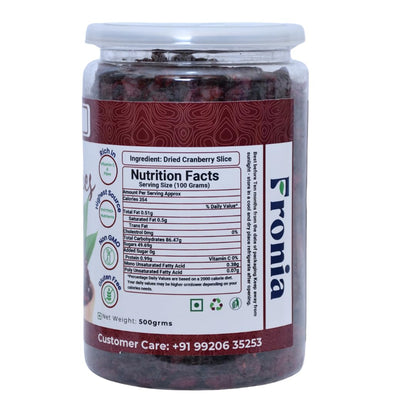 Fronia Dried Cranberry Slice (Dry Fruit), (250gms*2) 500gm (Gluten Free, Non-GMO & Vegan) High Antioxidants, Dietary Fiber & No Gluten, Antioxidant Rich, Immunity Booster,Healthy Snack for kids and adult