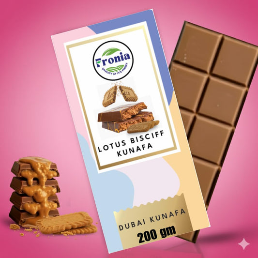 Dubai Kunafa Chocolate Bar Lotus Bisciff | Dessert Treat | Premium Chocolate – For Birthday, Anniversary, Hamper, Corporate Gifting - 200gms