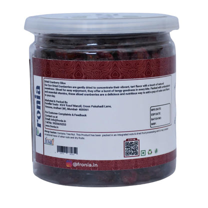 Fronia Dried Cranberry Slice (Dry Fruit), 250gm (Gluten Free, Non-GMO & Vegan) High Antioxidants, Dietary Fiber & No Gluten, Antioxidant Rich, Immunity Booster,Healthy Snack for kids and adult
