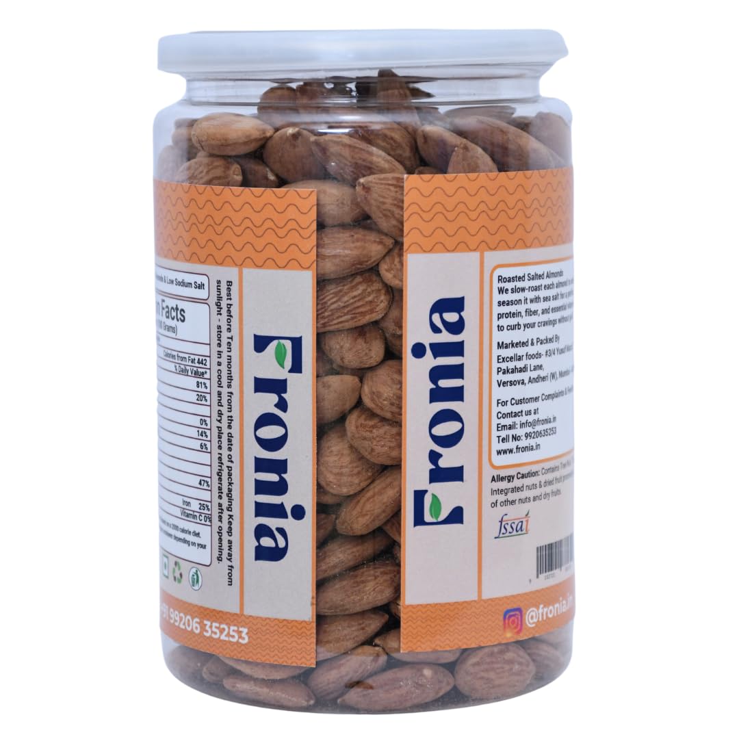 FRONIA Roasted and Salted California Almond |No Salt|Dry Roasted|No Oil Used|Roasted To Perfection|No Preservatives|No Artificial Flavors|Gluten Free|Vegan|Non Gmo (500GM)