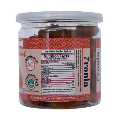 FRONIA Turkish Golden Apricot Dried Fruit (250gm) (Gluten Free, Non-GMO & Vegan) Jardalu Badam BOR Khumani, Seedless Khumani (NO Added Sugar OR Preservatives) Sun dried Jumbo apricots dry fruits