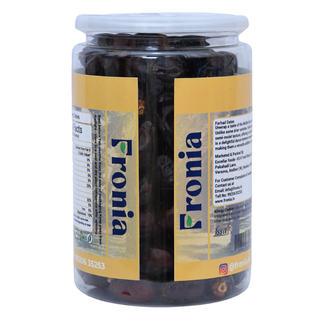 FRONIA Farhad Dates 500gm | Naturally Sweet, Soft & Delicious | Perfect for Snacking, Cooking | No Additives | Healthy Eating | Freshly Packed |Naturally Sweet, Soft and Chewy, Perfect for Snacking, Baking, and Gifting, Rich in Fiber and Nutrients, Low Gl