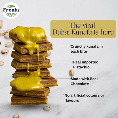 Fronia Premium Dubai Pistachio Kunafa Chocolate – 3 × 100g Dessert Bars | Milk Chocolate with Pistachio & Crispy Kunafa