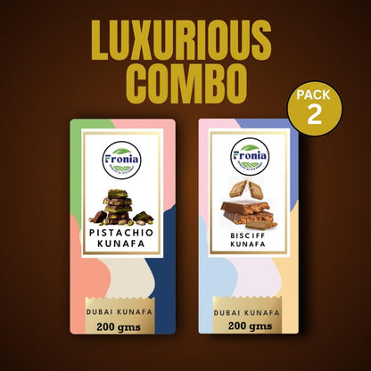 FRONIA Dubai Kunafa Chocolate Bar Combo Pistachio & Bisciff Flavours (200G) Gourmet Middle Eastern Dessert Bars With Crispy Kunafa & Premium Chocolate For Birthday,Anniversary,Hamper,Corporate Gifting