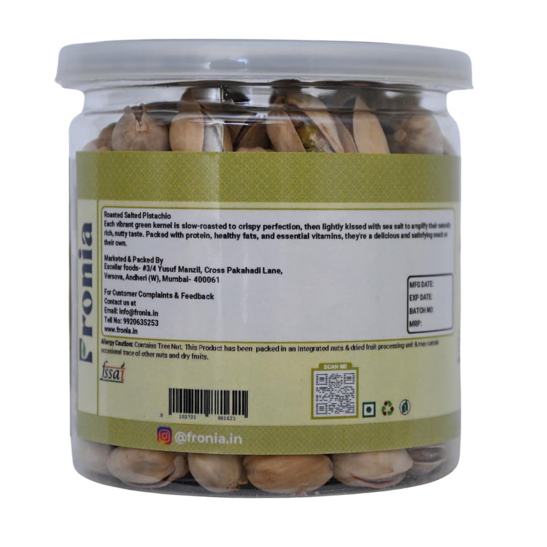 FRONIA Premium Roasted & salted Pistachio With Shell 200g | Super Crunchy & Delicious | No Gluten | No GMO | Bada Pista | Sada Pista | Dry Fruit, Big Size | Raw, High in Protein | Phosphorus, & Dietary Fibre, Premium Nuts | All Natural | No Preservatives