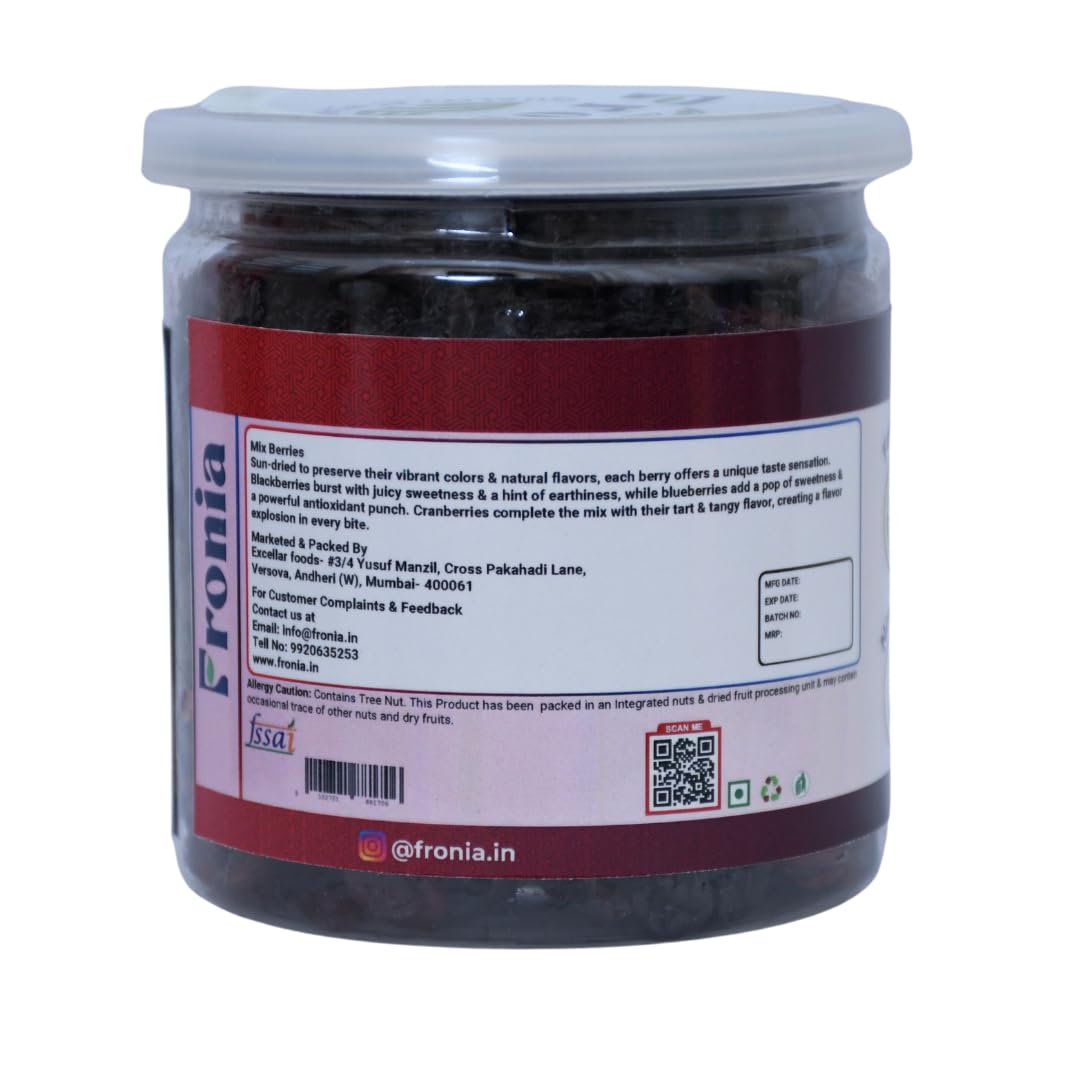FRONIA Super Berries Mix | High in Antioxidants | Dried Cranberries, Blueberries (250GM ) Gluten Free, Non-GMO & Vegan) Natural and Licious berries | Natural Real Dried Berries | Low Calorie Snack | High energy | High in dietary fibre