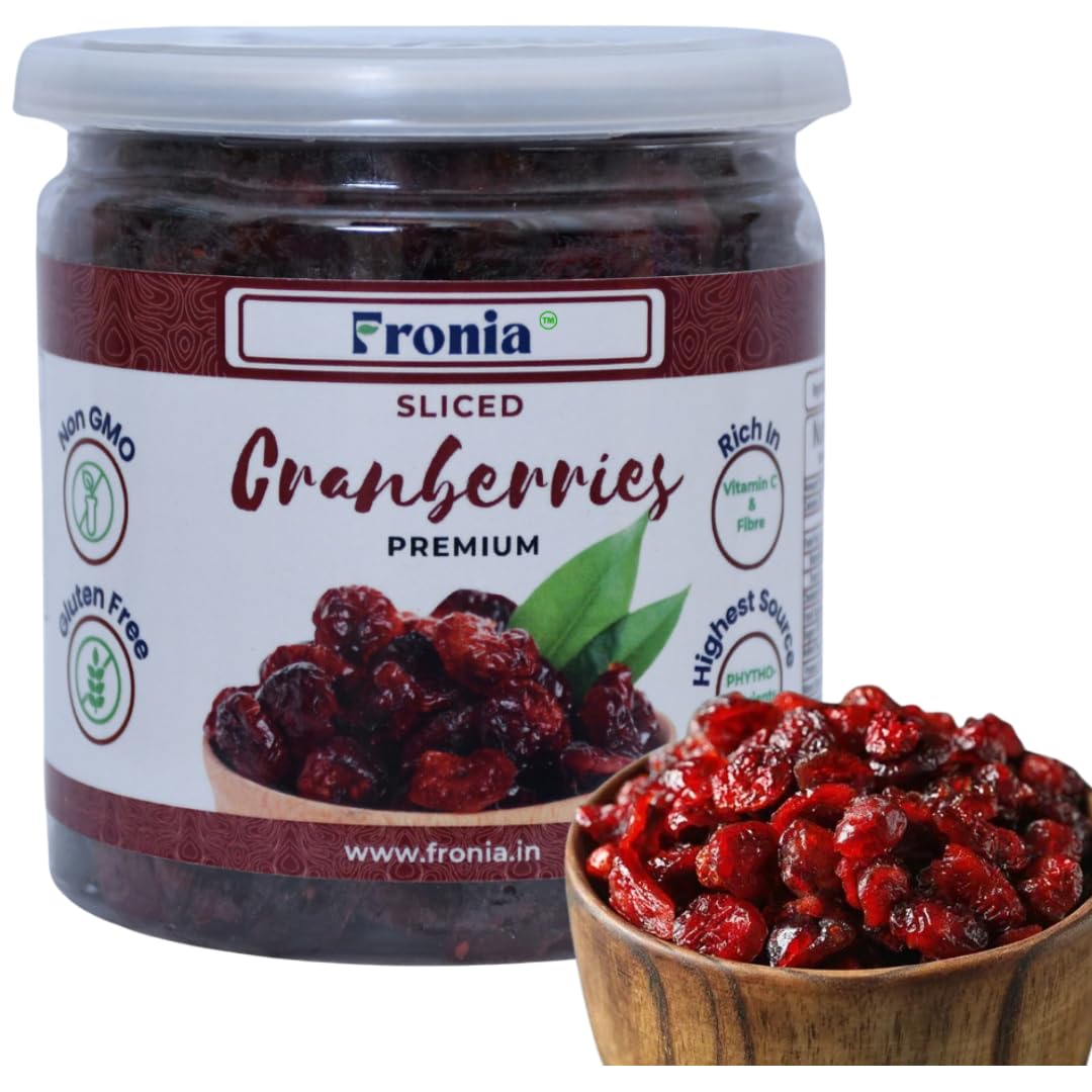 Fronia Dried Cranberry Slice (Dry Fruit), 250gm (Gluten Free, Non-GMO & Vegan) High Antioxidants, Dietary Fiber & No Gluten, Antioxidant Rich, Immunity Booster,Healthy Snack for kids and adult