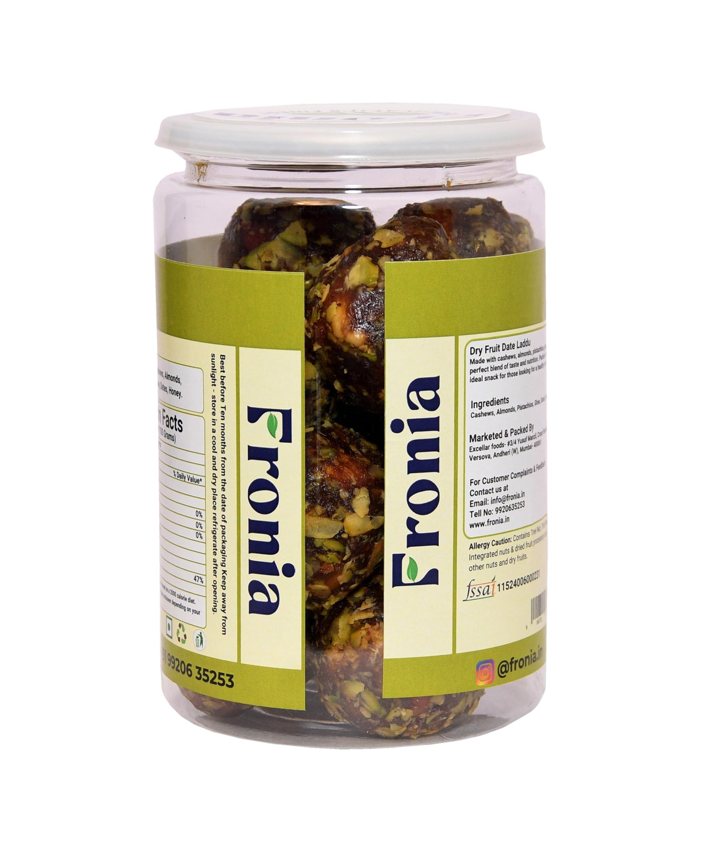 Fronia Dry Fruit Dates Ladoo 500gm |Eat Anytime Sugar Free Dates Laddoo's| Replacement of Energy & Protein Bars | Powerhouse of Protein & Fibre | Zero Trans Fat & Zero Cholesterol| Natural Authentic Eating Healthy Dry Fruits & Dates Laddu | Purely Made Wi