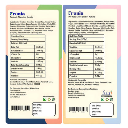 FRONIA Dubai Kunafa Chocolate Bar Combo Pistachio & Bisciff Flavours (100G) Gourmet Middle Eastern Dessert Bars With Crispy Kunafa & Premium Chocolate For Birthday,Anniversary,Hamper,Corporate Gifting
