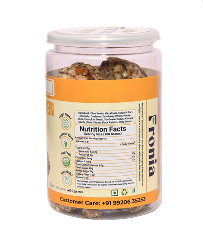 Fronia Protein Laddu 400g | Sugar-Free Energy Snack with Dry Fruits, Seeds & Honey | No Jaggery | High Protein & Fibre | Natural, Handmade Laddoos | Zero Trans Fat & Cholesterol