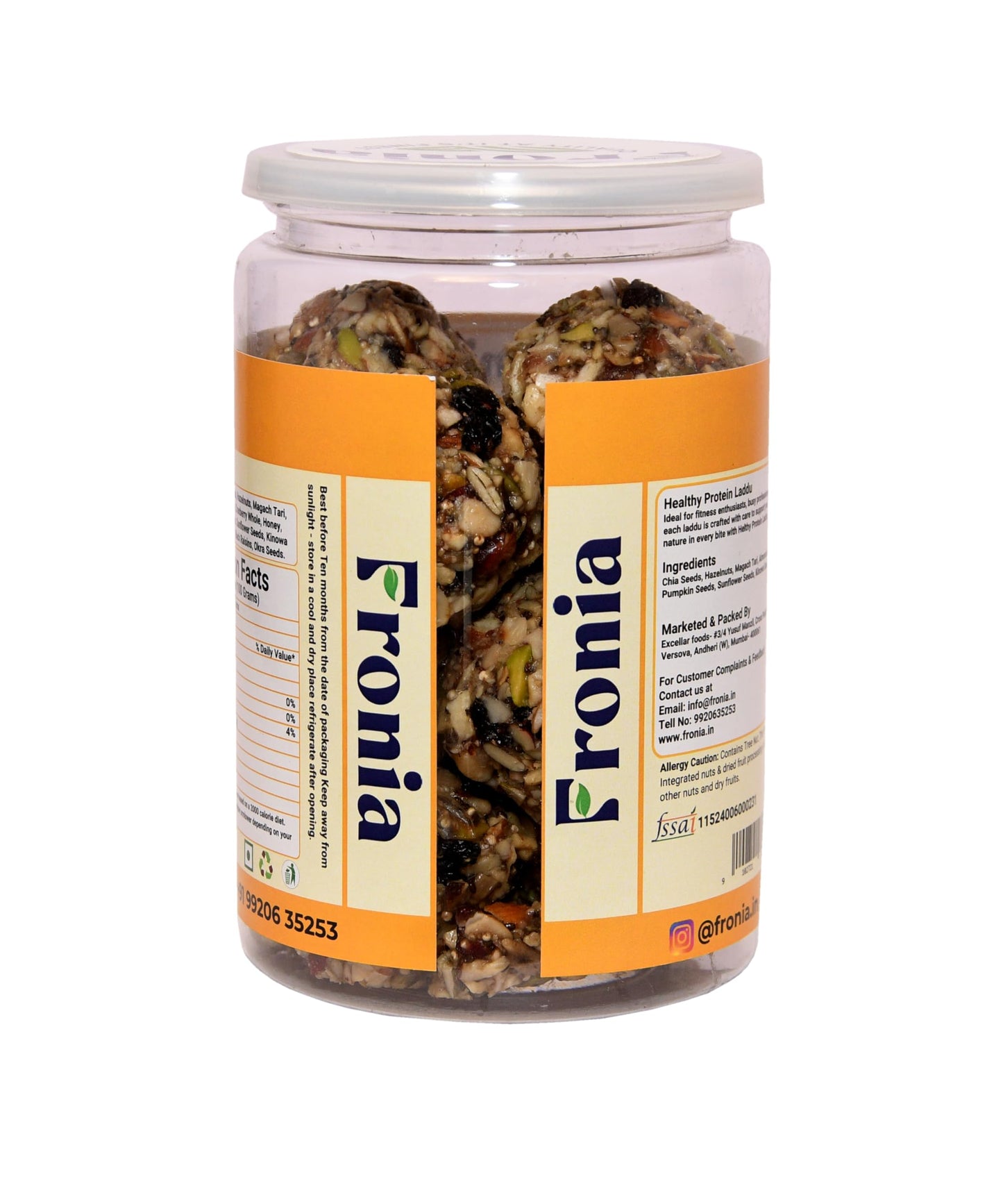 Fronia Protein Laddu 400g | Sugar-Free Energy Snack with Dry Fruits, Seeds & Honey | No Jaggery | High Protein & Fibre | Natural, Handmade Laddoos | Zero Trans Fat & Cholesterol
