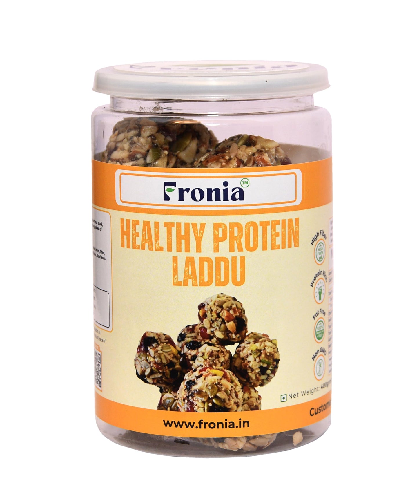 Fronia Protein Laddu 400g | Sugar-Free Energy Snack with Dry Fruits, Seeds & Honey | No Jaggery | High Protein & Fibre | Natural, Handmade Laddoos | Zero Trans Fat & Cholesterol