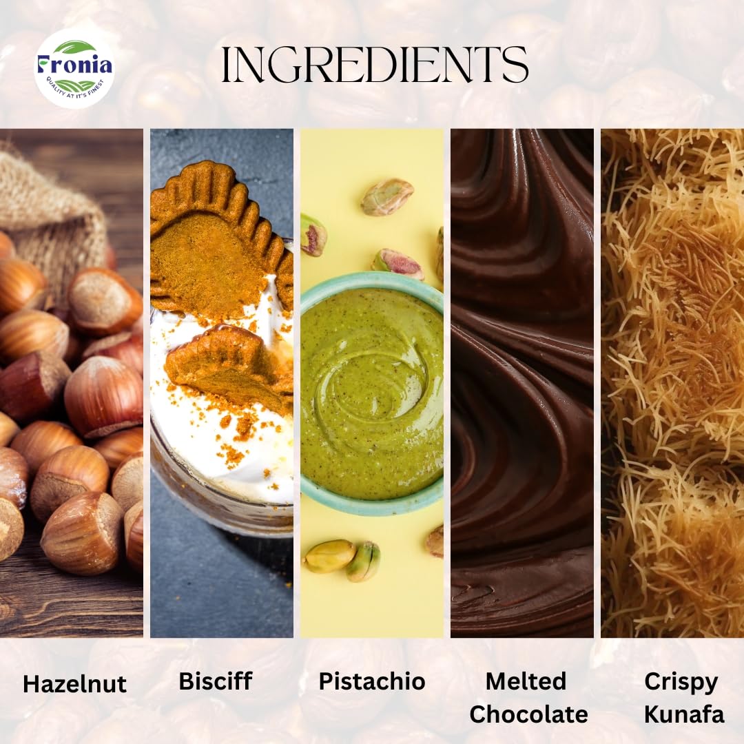 Fronia Dubai Kunafa Chocolate Bar Trio – Pistachio, Hazelnut & Bisciff Flavours (200gm each) – Gourmet Middle Eastern Sweets with Rich Fillings, Crispy Kunafa & Premium Chocolate – Luxury Gift Box