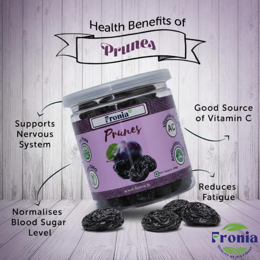 Fronia Dried Pitted Prunes – 250g | Non-GMO, Gluten-Free & Vegan | Dried Fruit Plums | Naturally Sweet & Juicy | High in Fiber & Vitamins | Healthy Seedless Dried Plums Snack