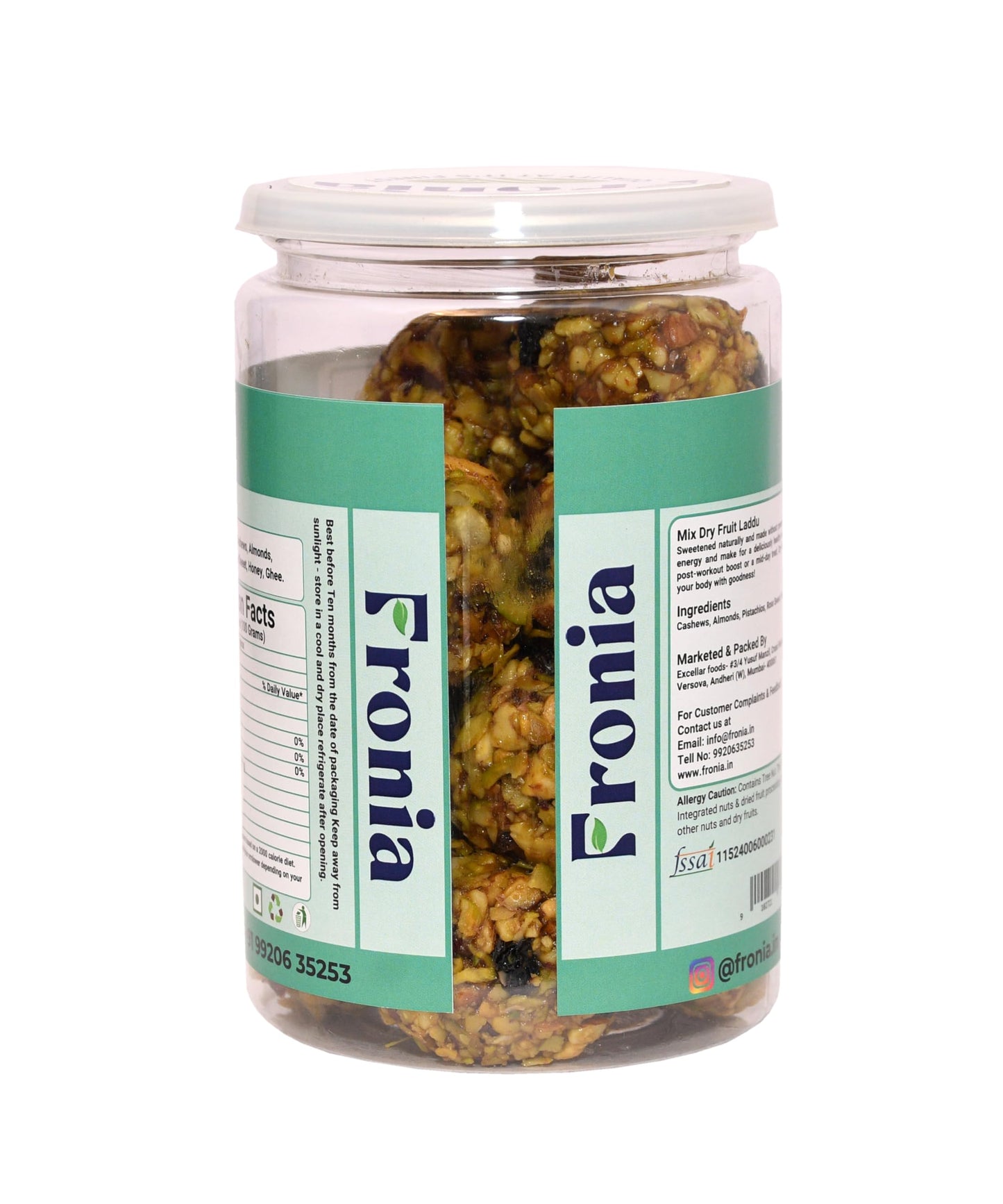 Fronia Mix Dry fruits Ladoo 500gm |Eat Anytime Sugar Free Dry fruits and Honey Laddoo's| Replacement of Energy & Protein Bars | Powerhouse of Protein & Fibre | Zero Trans Fat & Zero Cholesterol| Natural Authentic Eating Healthy Dry fruits and Honey ladoo