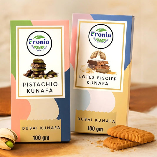 FRONIA Dubai Kunafa Chocolate Bar Combo Pistachio & Bisciff Flavours (100G) Gourmet Middle Eastern Dessert Bars With Crispy Kunafa & Premium Chocolate For Birthday,Anniversary,Hamper,Corporate Gifting