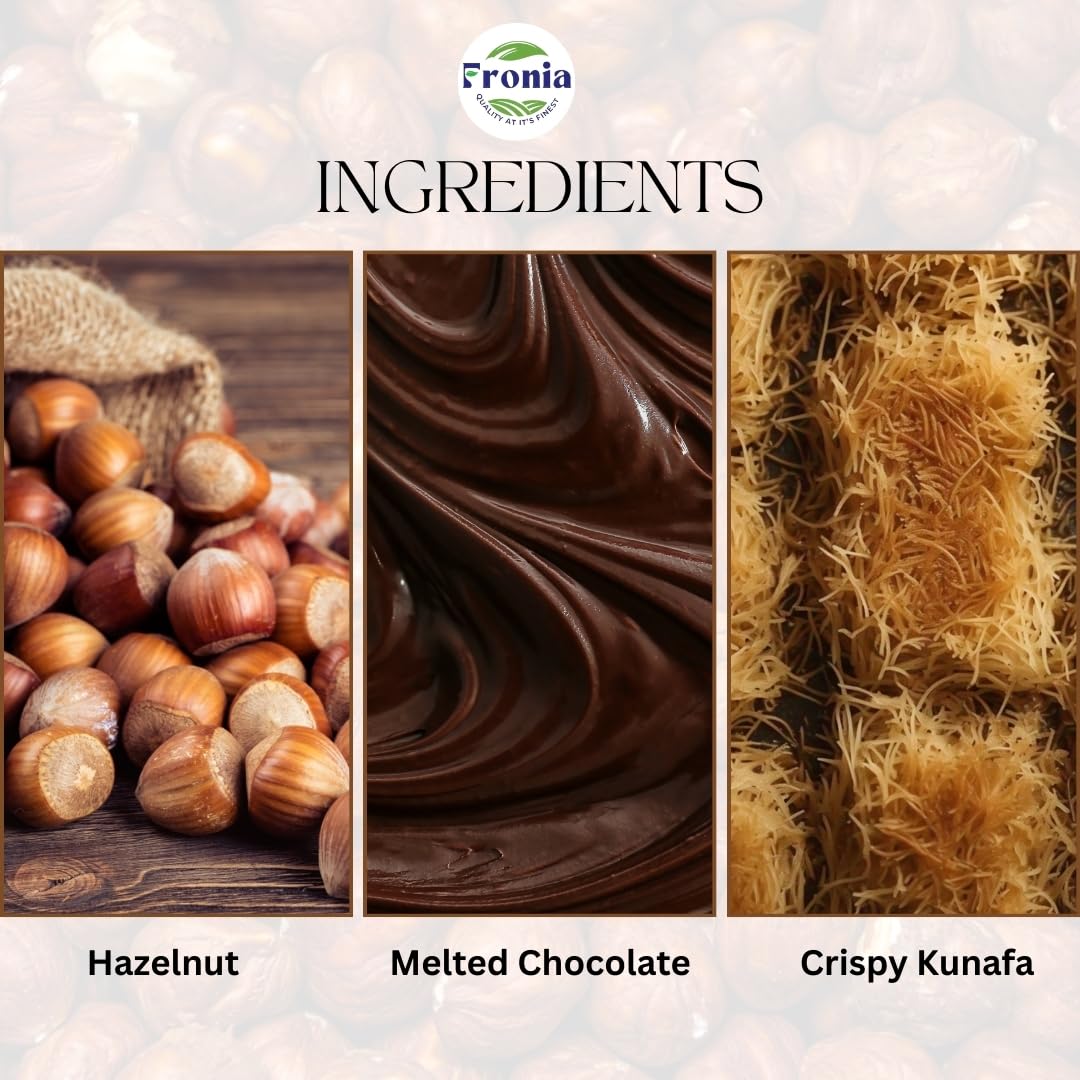 Fronia Dubai Kunafa Hazelnut Chocolate Bar with Rich Hazelnut, Crunchy Kunafa and Smooth Chocolate for Birthday, Hampers, Anniversary, Festival and Corporate Gifting - 200g
