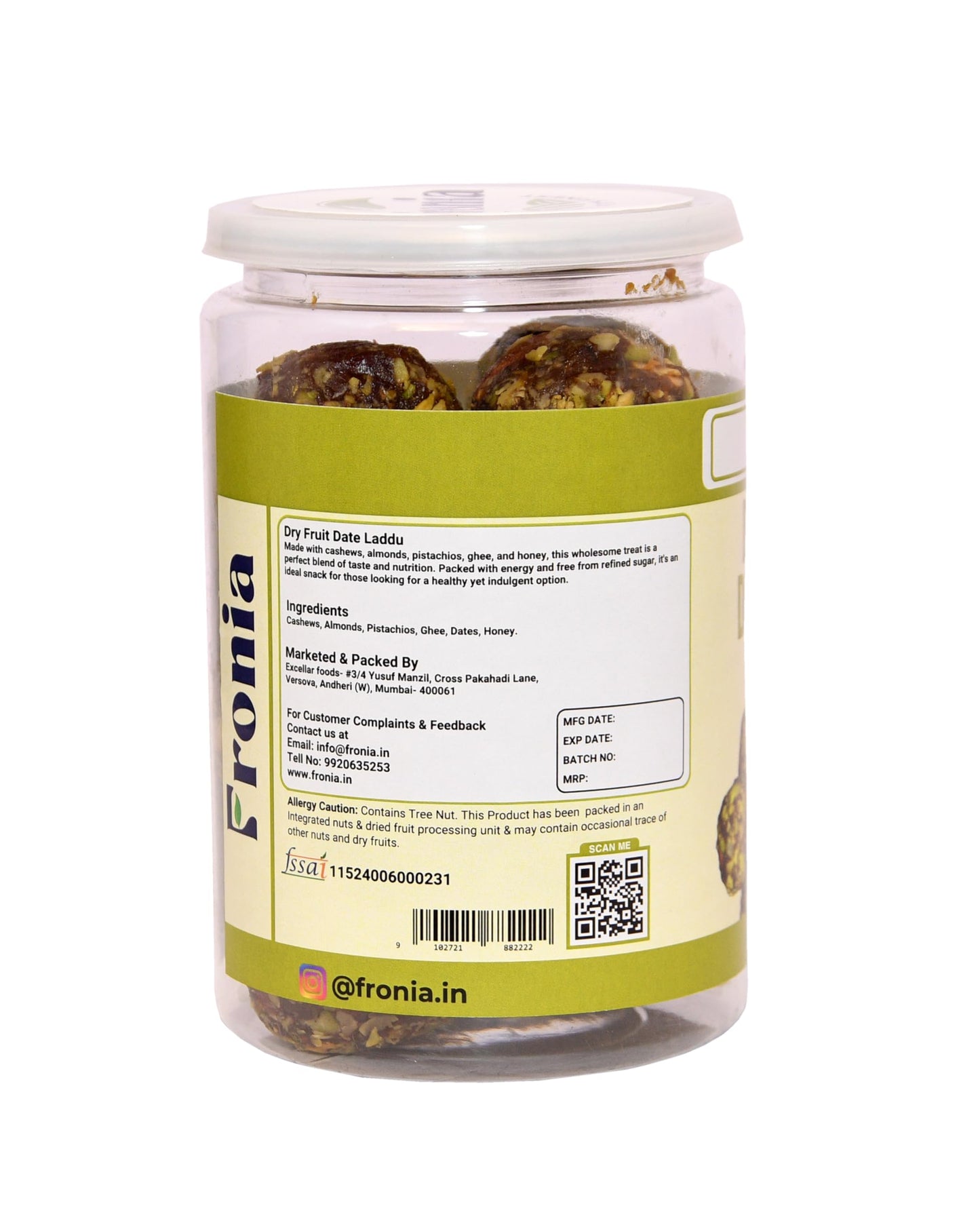 Fronia Dry Fruit Dates Ladoo 500gm |Eat Anytime Sugar Free Dates Laddoo's| Replacement of Energy & Protein Bars | Powerhouse of Protein & Fibre | Zero Trans Fat & Zero Cholesterol| Natural Authentic Eating Healthy Dry Fruits & Dates Laddu | Purely Made Wi