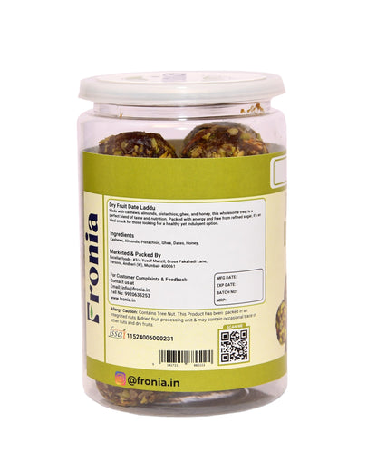 Fronia Dry Fruit Dates Ladoo 500gm |Eat Anytime Sugar Free Dates Laddoo's| Replacement of Energy & Protein Bars | Powerhouse of Protein & Fibre | Zero Trans Fat & Zero Cholesterol| Natural Authentic Eating Healthy Dry Fruits & Dates Laddu | Purely Made Wi