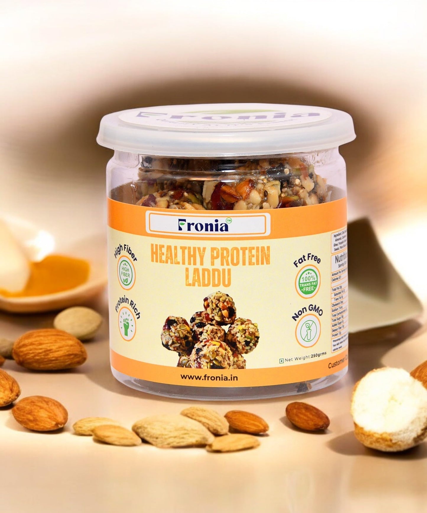 Fronia Protein Laddu 400g | Sugar-Free Energy Snack with Dry Fruits, Seeds & Honey | No Jaggery | High Protein & Fibre | Natural, Handmade Laddoos | Zero Trans Fat & Cholesterol