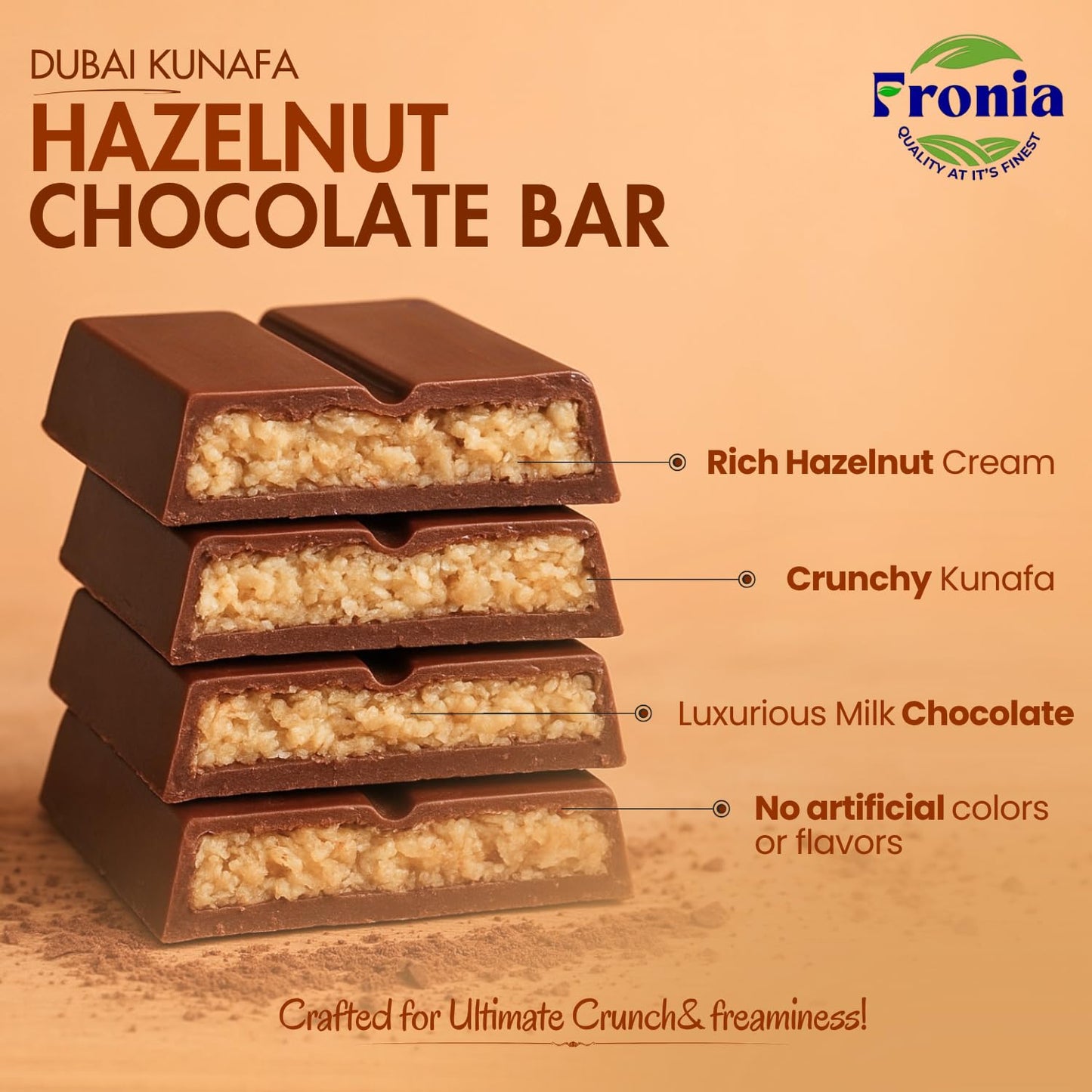 FRONIA Dubai Kunafa Chocolate Bar Trio Pistachio,Hazelnut & Bisciff Flavours (100Gm each) Gourmet Middle Eastern Sweets With Rich Fillings,Crispy Kunafa & Premium Chocolate Luxury Gift Box