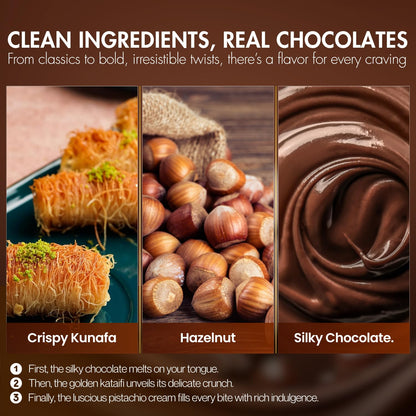 Fronia Dubai Kunafa Hazelnut Chocolate Bar – Premium Middle Eastern Dessert with Rich Hazelnut, Crunchy Kunafa & Smooth Chocolate, Ideal for Birthday, Hampers, Anniversary, Festival & Corporate Gifting - 100gms