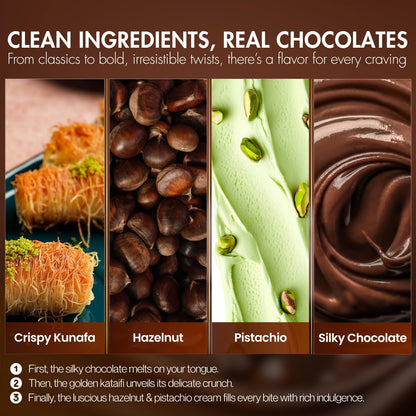 FRONIA Dubai Kunafa Chocolate Bar Duo Pistachio & Hazelnut,2/3 Milk And 1/3 Dark Chocolate,Gourmet Arabic Sweet Pack,Crunchy Kunafa Bars For Gifting,desset lover & Celebrations (100Gms each)