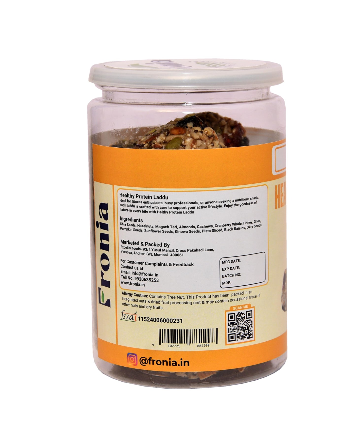 Fronia Protein Laddu 400g | Sugar-Free Energy Snack with Dry Fruits, Seeds & Honey | No Jaggery | High Protein & Fibre | Natural, Handmade Laddoos | Zero Trans Fat & Cholesterol