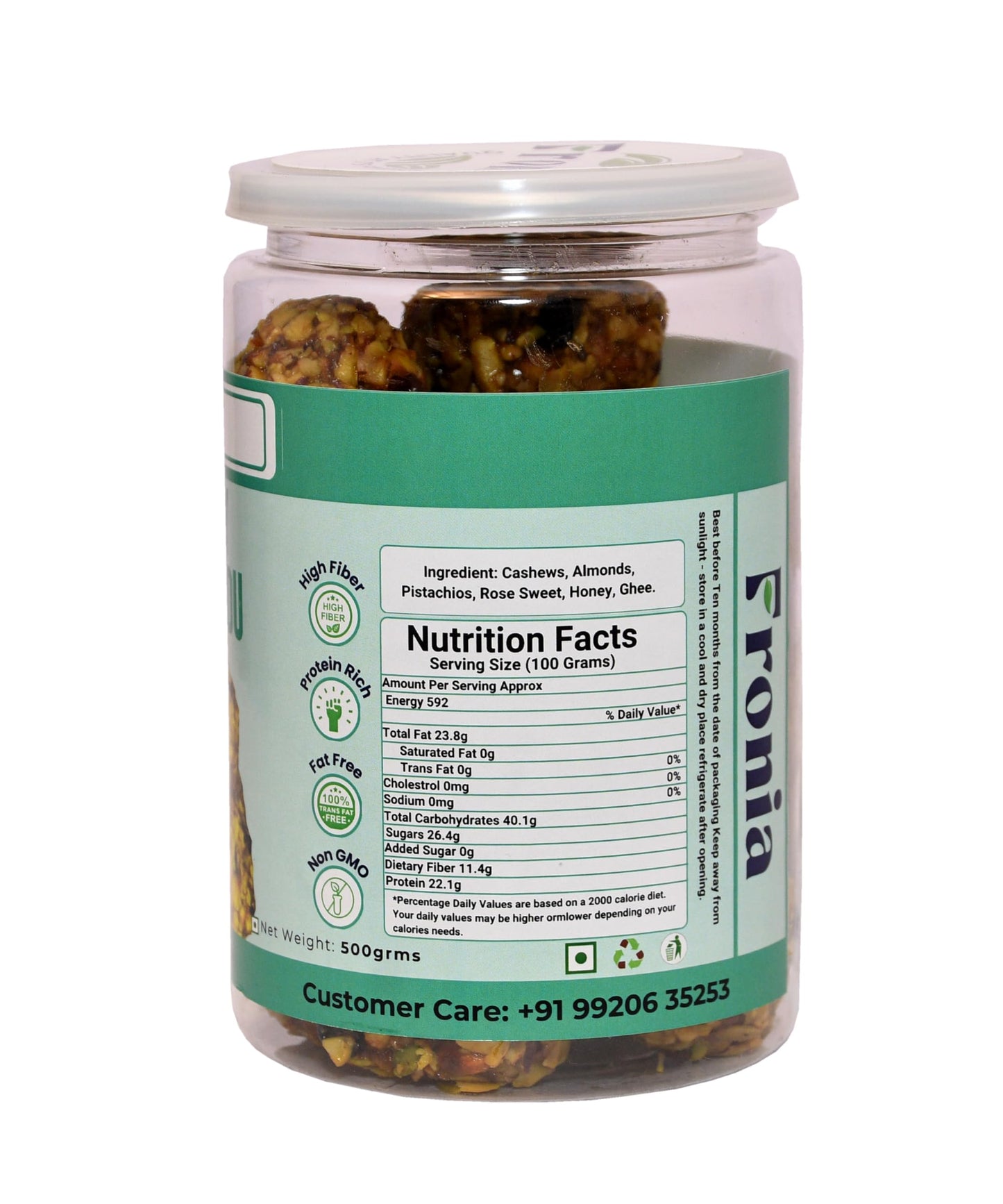 Fronia Mix Dry fruits Ladoo 500gm |Eat Anytime Sugar Free Dry fruits and Honey Laddoo's| Replacement of Energy & Protein Bars | Powerhouse of Protein & Fibre | Zero Trans Fat & Zero Cholesterol| Natural Authentic Eating Healthy Dry fruits and Honey ladoo