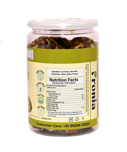 Fronia Dry Fruit Dates Ladoo 500gm |Eat Anytime Sugar Free Dates Laddoo's| Replacement of Energy & Protein Bars | Powerhouse of Protein & Fibre | Zero Trans Fat & Zero Cholesterol| Natural Authentic Eating Healthy Dry Fruits & Dates Laddu | Purely Made Wi